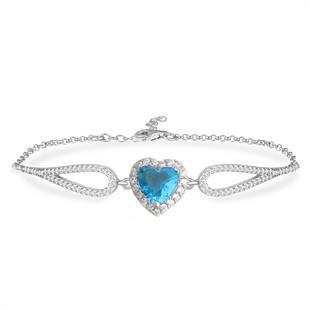 925 Ayar Gümüş Aqua Taş Kalp Takı Seti