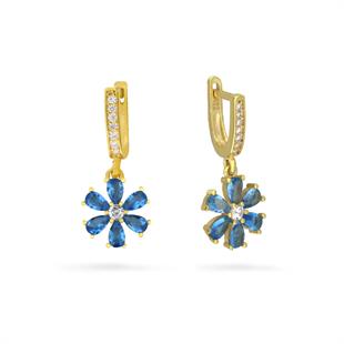 925 Ayar Gümüş Aqua Taşlı Çiçek Küpe