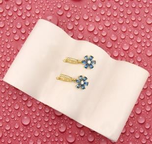 925 Ayar Gümüş Aqua Taşlı Çiçek Küpe