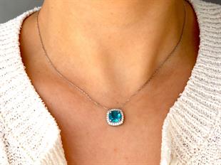 925 Ayar Gümüş Aqua Taşlı Kolye