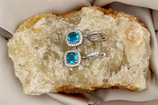 925 Ayar Gümüş Aqua Taşlı Küpe