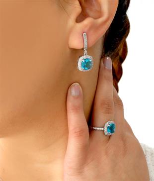 925 Ayar Gümüş Aqua Taşlı Küpe