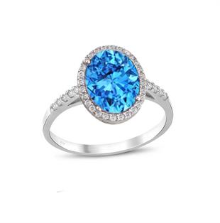 925 Ayar Gümüş Aqua Taşlı Oval Yüzük