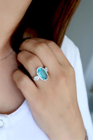 925 Ayar Gümüş Aqua Taşlı Yüzük