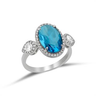 925 Ayar Gümüş Aqua Taşlı Yüzük
