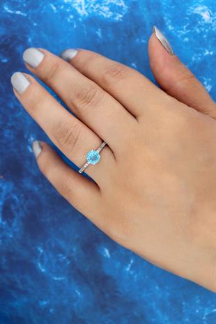 925 Ayar Gümüş Aqua Tek Taş Yüzük