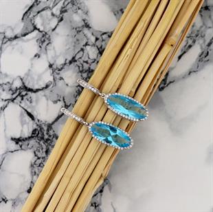 925 Ayar Gümüş Aquamarin Oval Taşlı Küpe