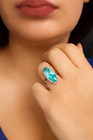 925 Ayar Gümüş Aquamarin Oval Taşlı Yüzük