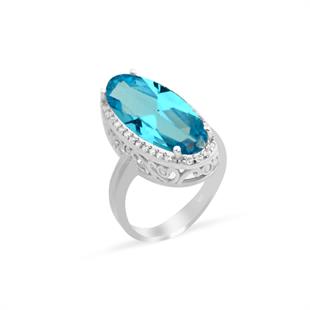 925 Ayar Gümüş Aquamarin Oval Taşlı Yüzük