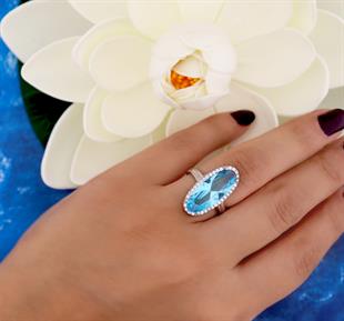 925 Ayar Gümüş Aquamarin Oval Taşlı Yüzük