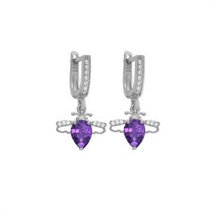 925 Ayar Gümüş Ametist Arı Küpe