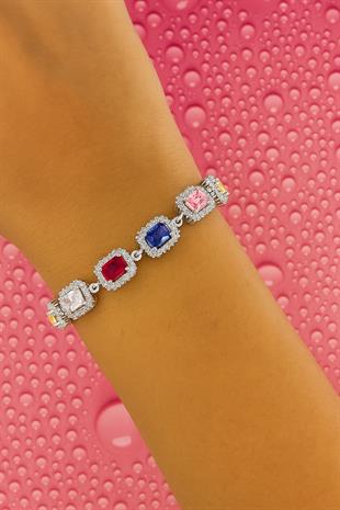 925 Ayar Gümüş Aurora Renkli Baget Tennis Bileklik