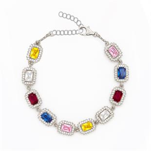 925 Ayar Gümüş Aurora Renkli Baget Tennis Bileklik