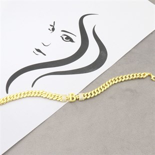 925 Ayar Gümüş B Harfi Gold Bileklik