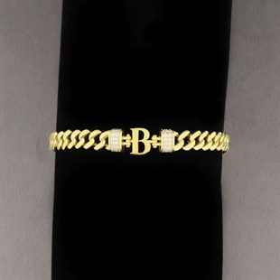 925 Ayar Gümüş B Harfi Gold Bileklik