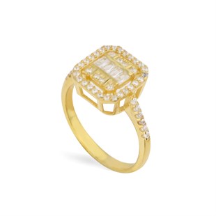 925 Ayar Gümüş Baget Gold Yüzük