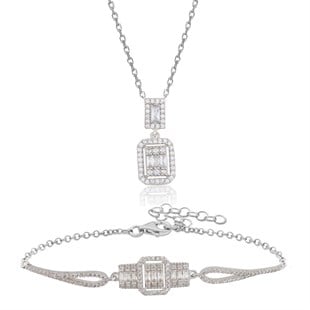 925 Ayar Gümüş Baget Set Rodyumlu Baget Takı Seti