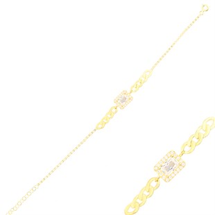 925 Ayar Gümüş Baget Takı Seti Altın Kaplama Zincir Detay