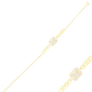 925 Ayar Gümüş Baget Takı Seti Altın Kaplama Zincir Detay