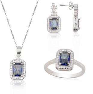 925 Ayar Gümüş Baget Takı Seti Mistik Topaz 3lü Set