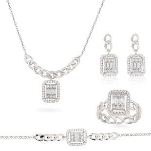 925 Ayar Gümüş Baget Takı Seti Zincir Detay