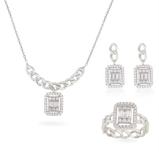 925 Ayar Gümüş Baget Takı Seti Zincir Detay