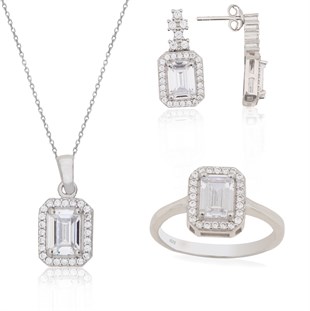 925 Ayar Gümüş Baget Takı Seti Zirkon Taş 3lü Set