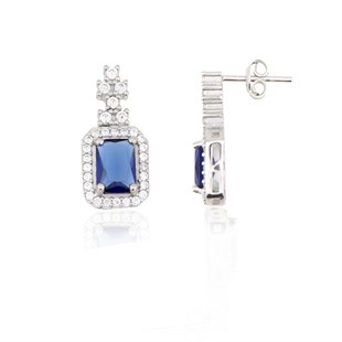 925 Ayar Gümüş Baget Takı Seti Safir 3lü Set