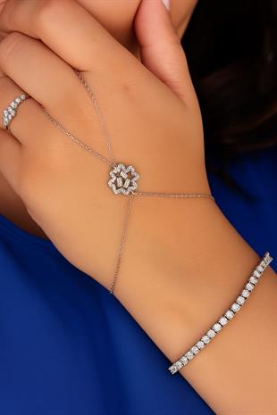 925 Ayar Gümüş Baget Taşlı Çiçek Şahmeran