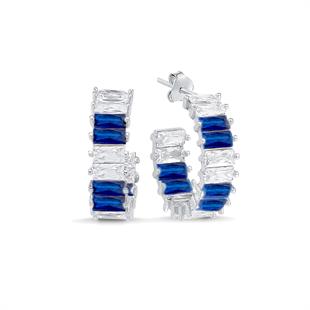 925 Ayar Gümüş Baget Taşlı Halka Küpe