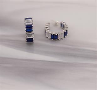 925 Ayar Gümüş Baget Taşlı Halka Küpe