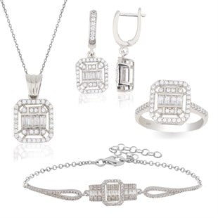 925 Ayar Gümüş Büyük Baget Taşlı Set
