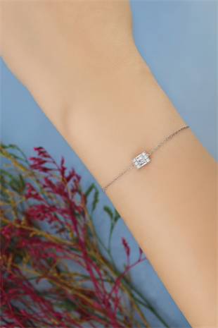 925 Ayar Gümüş Baget Zirkon Taşlı Minimalist Bileklik