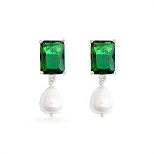 925 Ayar Gümüş Baget Zümrüt Taş Küpe