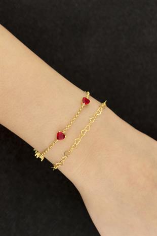 925 Ayar Gümüş Bağlantılı Kalpler Zincir Bileklik