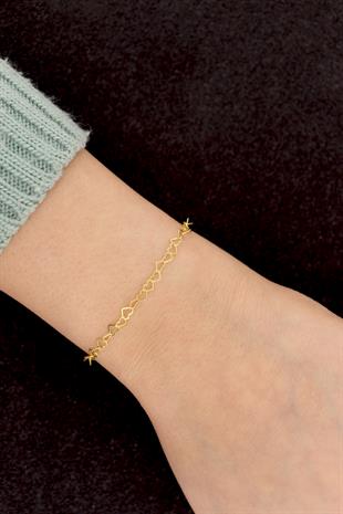 925 Ayar Gümüş Bağlantılı Kalpler Zincir Bileklik