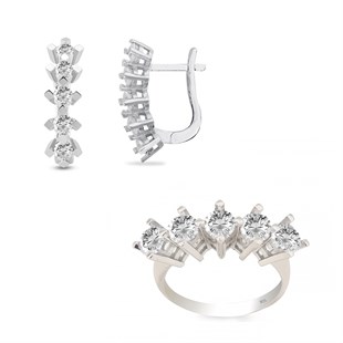 925 Ayar Gümüş Beştaş Takı Seti Gümüş Yüzük ve Gümüş Küpe