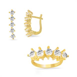 925 Ayar Gümüş Beştaş Takı Seti Gümüş Yüzük ve Gümüş Küpe