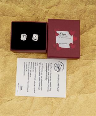 925 Ayar Gümüş Beyaz Baget Taşlı Anturaj Küpe