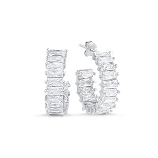 925 Ayar Gümüş Beyaz Baget Taşlı Halka Küpe