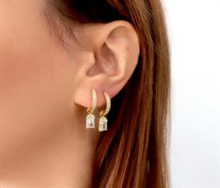 925 Ayar Gümüş Beyaz Baget Taşlı Trend Küpe