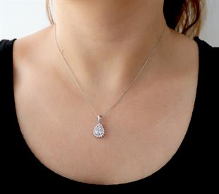 925 Ayar Gümüş Beyaz Damla Anturaj Takı Seti