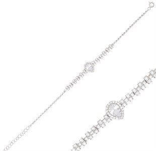 925 Ayar Gümüş Beyaz Damla Taş Takı Seti