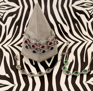 925 Ayar Gümüş Beyaz Damla Taşlı Anturaj Bileklik