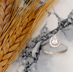 925 Ayar Gümüş Beyaz Damla Taşlı Anturaj Yüzük