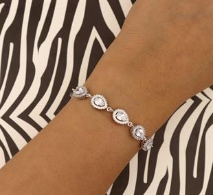 925 Ayar Gümüş Beyaz Damla Taşlı Anturaj Bileklik