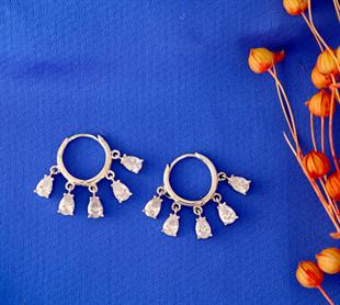 925 Ayar Gümüş Beyaz Damla Taşlı Shakira Küpe