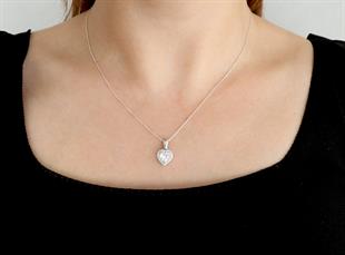 925 Ayar Gümüş Beyaz Kalp Kolye