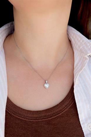 925 Ayar Gümüş Beyaz Kalp Kolye
