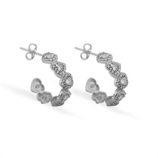 925 Ayar Gümüş Beyaz Kalpli Halka Küpe